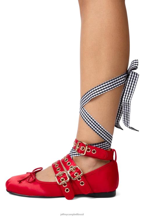 Jeffrey Campbell mulheres B0VBD208 guingão vermelho de cetim preto branco Sapatilhas de ballet cédula
