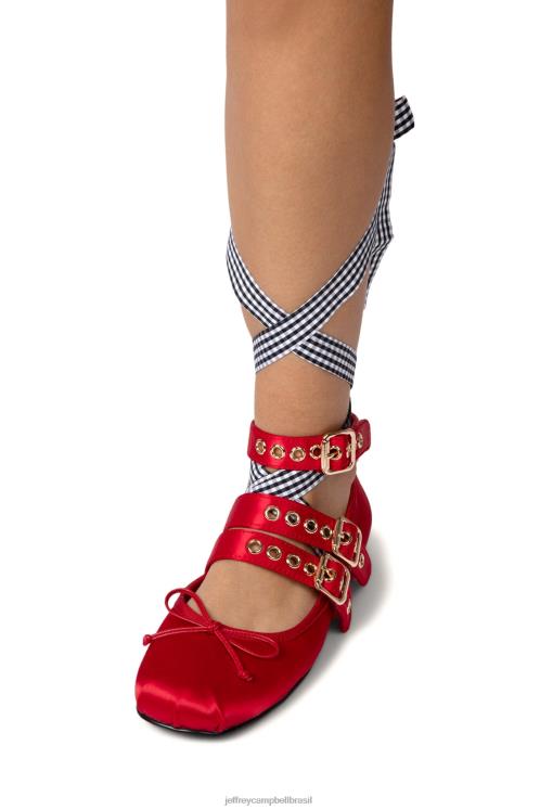 Jeffrey Campbell mulheres B0VBD208 guingão vermelho de cetim preto branco Sapatilhas de ballet cédula