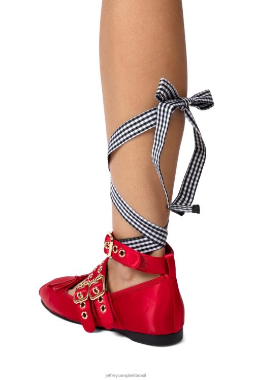 Jeffrey Campbell mulheres B0VBD208 guingão vermelho de cetim preto branco Sapatilhas de ballet cédula