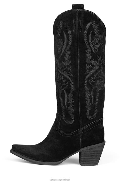 Jeffrey Campbell mulheres B0VBD668 camurça oleada preta botas joelho a coxa fazendeiro-k