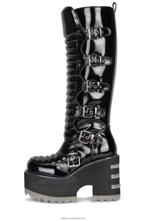Jeffrey Campbell mulheres B0VBD676 preto enrugado prata patenteado botas joelho a coxa zenon-kh