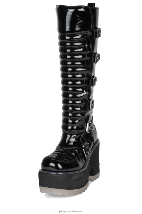 Jeffrey Campbell mulheres B0VBD676 preto enrugado prata patenteado botas joelho a coxa zenon-kh