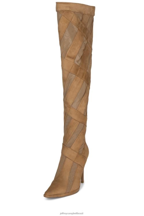 Jeffrey Campbell mulheres B0VBD700 malha de camurça natural botas joelho a coxa listras-kh