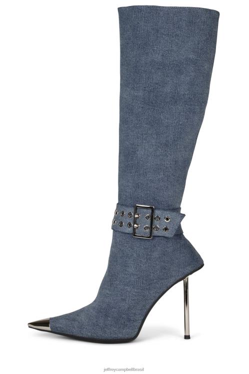 Jeffrey Campbell mulheres B0VBD703 jeans azul prata botas joelho a coxa flashback