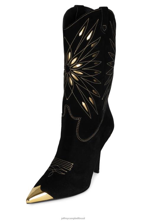 Jeffrey Campbell mulheres B0VBD769 camurça preta ouro botas joelho a coxa passo-roble