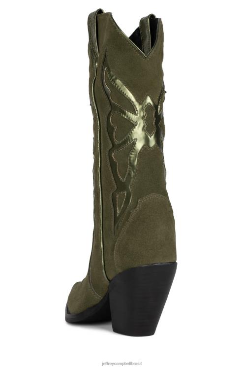 Jeffrey Campbell mulheres B0VBD778 camurça verde-oliva metálico botas joelho a coxa esvoaçante