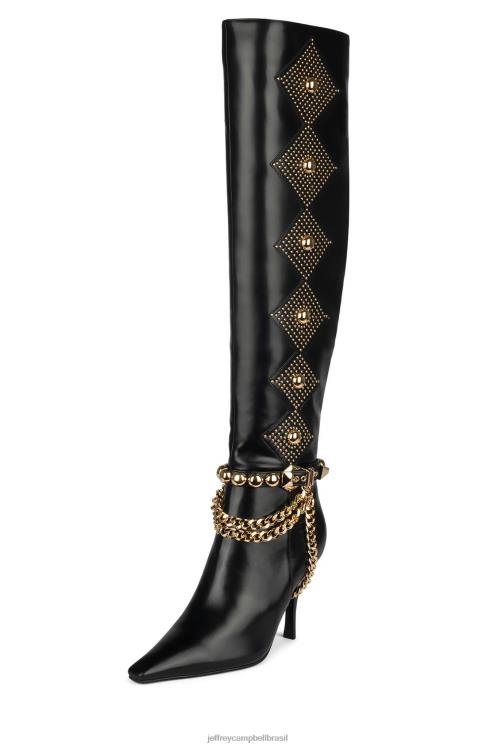 Jeffrey Campbell mulheres B0VBD802 ouro Preto botas joelho a coxa megera