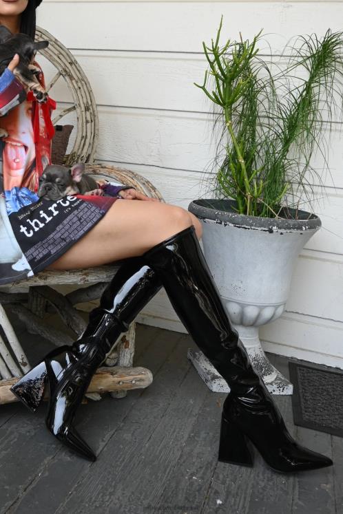 Jeffrey Campbell mulheres B0VBD817 patente preta botas joelho a coxa apelos