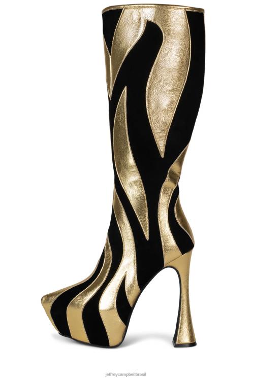 Jeffrey Campbell mulheres B0VBD847 camurça preta ouro botas joelho a coxa indomável