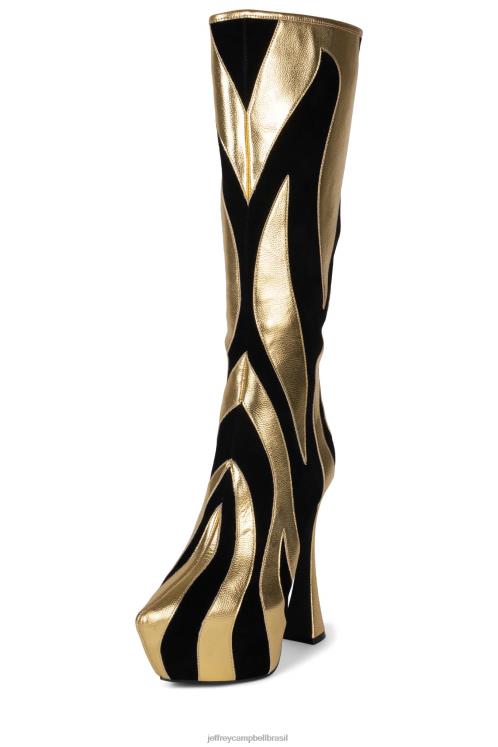 Jeffrey Campbell mulheres B0VBD847 camurça preta ouro botas joelho a coxa indomável