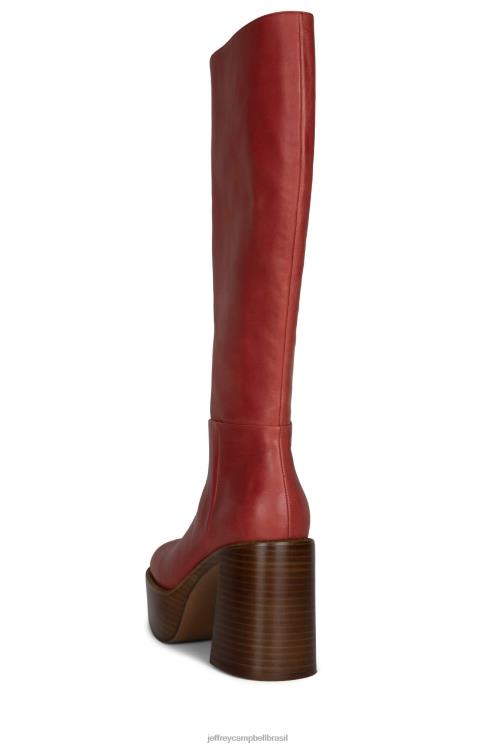 Jeffrey Campbell mulheres B0VBD879 pilha de esmalte vermelho bronzeado botas joelho a coxa a banda