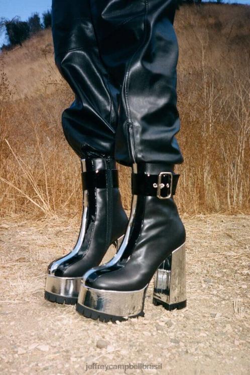 Jeffrey Campbell mulheres B0VBD312 prata preta metálica botas de tornozelo robótico
