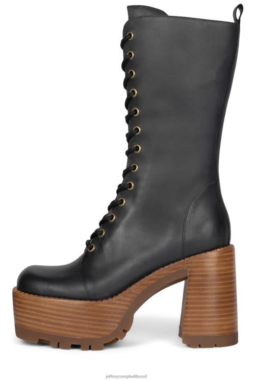 Jeffrey Campbell mulheres B0VBD639 pilha de bronzeamento de cavalo louco preto botas de tornozelo theband-lu