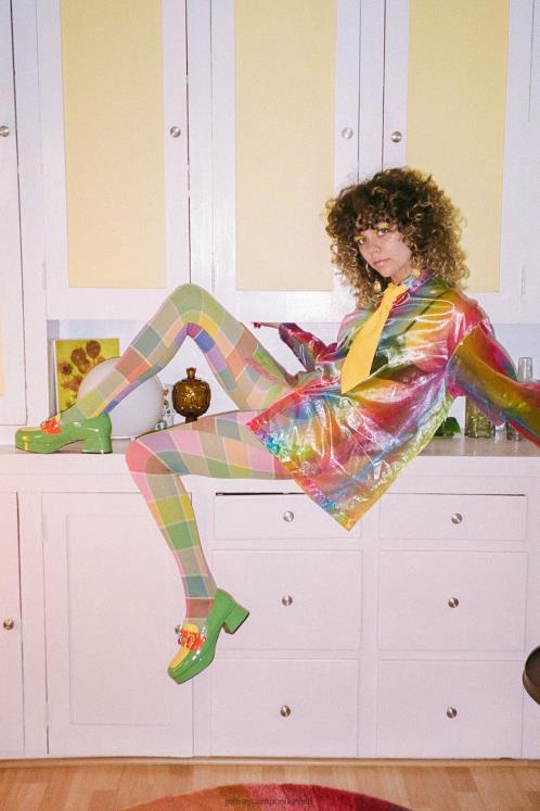 Jeffrey Campbell mulheres B0VBD1265 combinação pat verde amarelo laranja bomba de plataforma estudante-2