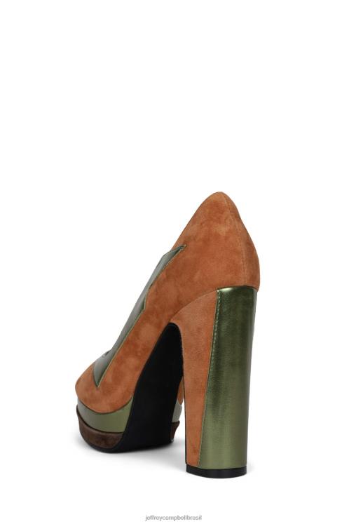 Jeffrey Campbell mulheres B0VBD1304 camurça marrom combo verde bomba de plataforma menina má