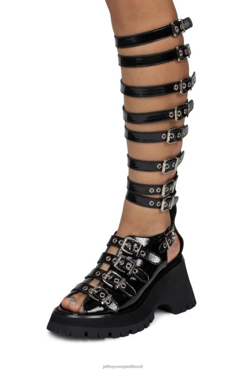 Jeffrey Campbell mulheres B0VBD243 patente de rugas pretas sandália plataforma pós-punk
