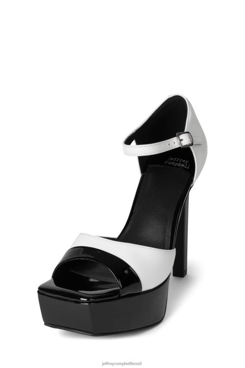 Jeffrey Campbell mulheres B0VBD940 preto patente branco sandália plataforma elevando