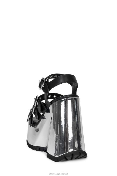 Jeffrey Campbell mulheres B0VBD946 prata preta metálica sandália plataforma vazio