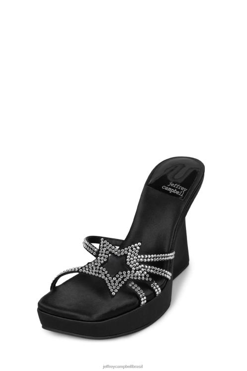 Jeffrey Campbell mulheres B0VBD984 preto cetim prata sandália plataforma megastar