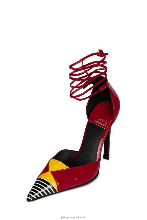 Jeffrey Campbell mulheres B0VBD1368 listras pretas brancas vermelhas multi bomba de salto alto ovio