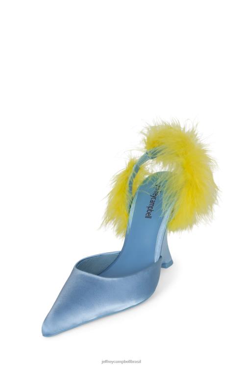 Jeffrey Campbell mulheres B0VBD1659 cetim azul amarelo mula de salto alto mostrar