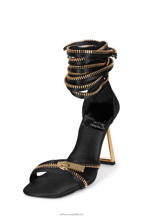 Jeffrey Campbell mulheres B0VBD1411 ouro de cetim preto sandália de salto alto fechado