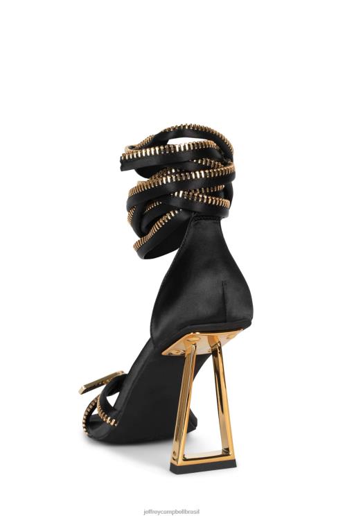Jeffrey Campbell mulheres B0VBD1411 ouro de cetim preto sandália de salto alto fechado