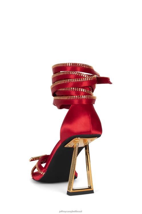 Jeffrey Campbell mulheres B0VBD1412 ouro de cetim vermelho sandália de salto alto fechado