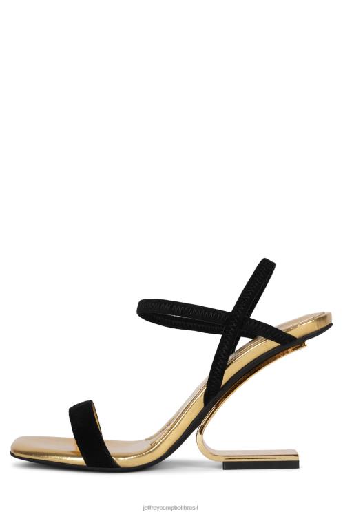 Jeffrey Campbell mulheres B0VBD1529 camurça preta ouro sandália de salto alto geométrico