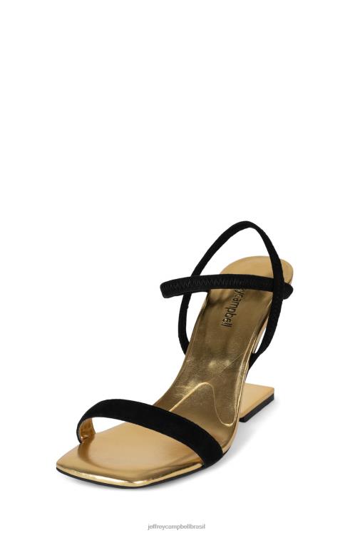 Jeffrey Campbell mulheres B0VBD1529 camurça preta ouro sandália de salto alto geométrico